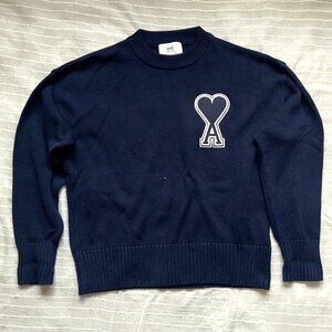AMI PARIS SSENSE Exclusive Navy Ami de Cœur Sweater